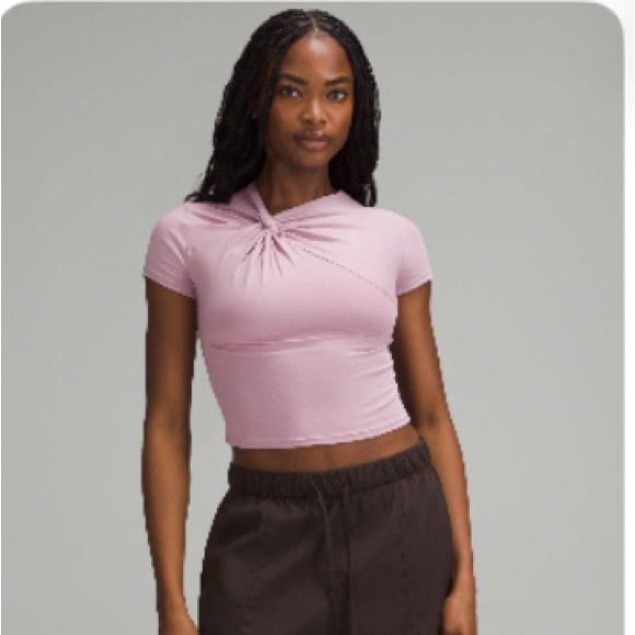 lululemon athletica Tops - Lululemon NWOT Asymmetrical Front-
Twist T-Shirt Rose Blush
Size XL
